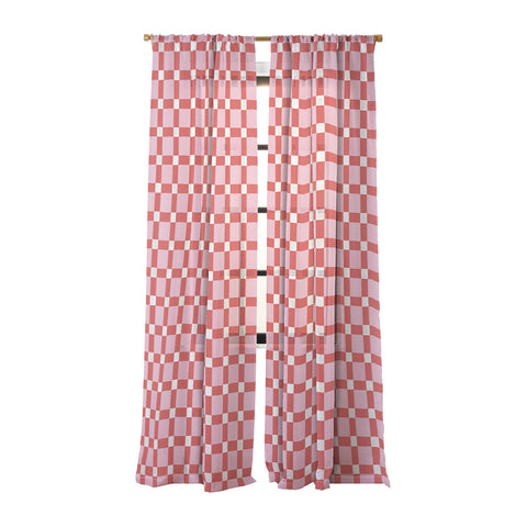 Ninola Design Checker Mosaic Pink Red Sheer Window Curtain