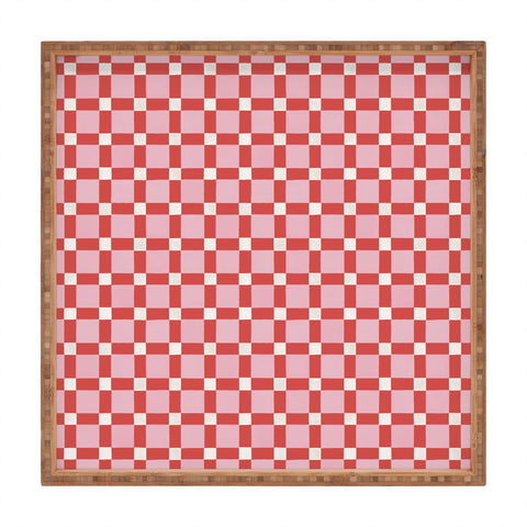 Ninola Design Checker Mosaic Pink Red Square Tray