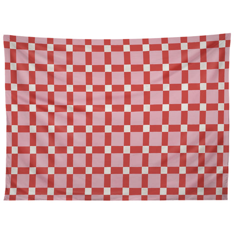 Ninola Design Checker Mosaic Pink Red Tapestry