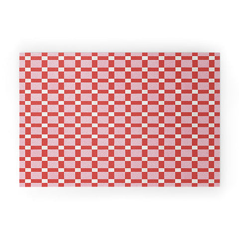 Ninola Design Checker Mosaic Pink Red Welcome Mat