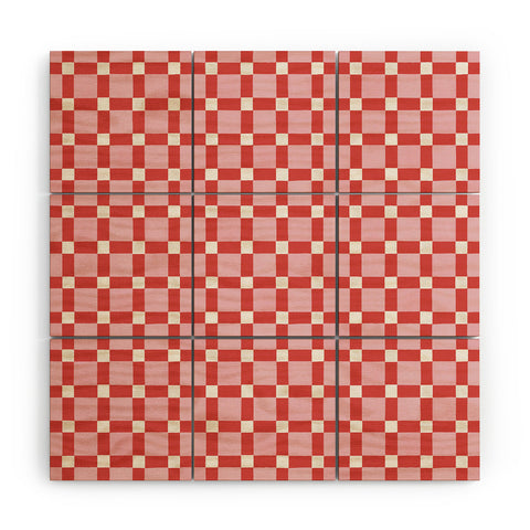 Ninola Design Checker Mosaic Pink Red Wood Wall Mural