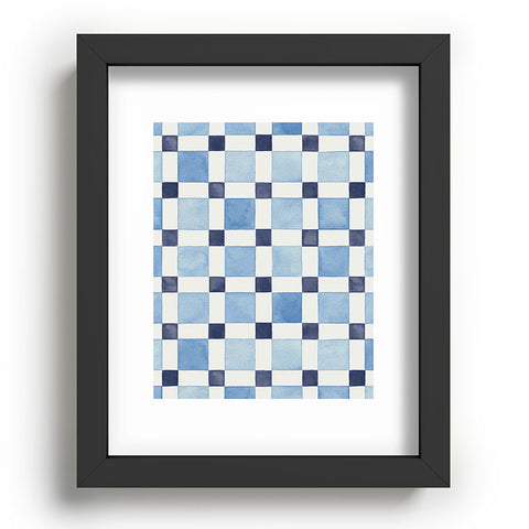 Ninola Design Checkerboard Mosaic Squares Blue Recessed Framing Rectangle