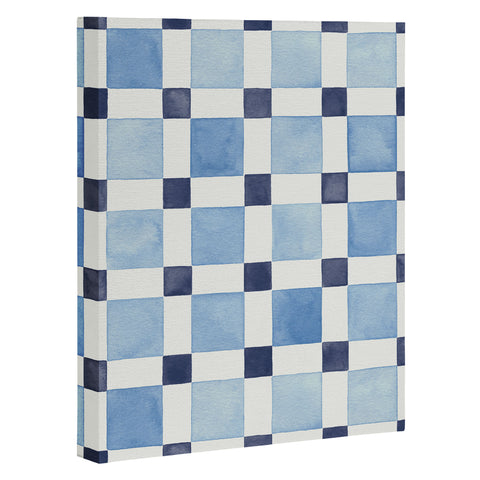 Ninola Design Checkerboard Mosaic Squares Blue Art Canvas