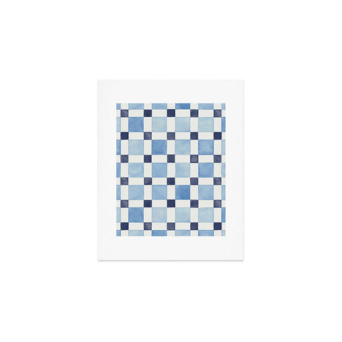 Ninola Design Checkerboard Mosaic Squares Blue Art Print