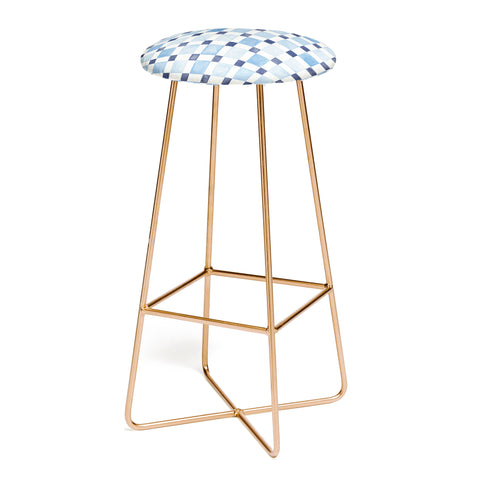Ninola Design Checkerboard Mosaic Squares Blue Bar Stool
