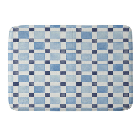Ninola Design Checkerboard Mosaic Squares Blue Memory Foam Bath Mat