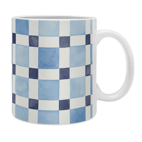 Ninola Design Checkerboard Mosaic Squares Blue Coffee Mug