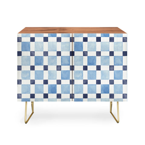 Ninola Design Checkerboard Mosaic Squares Blue Credenza