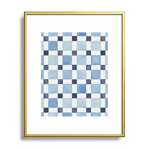 Ninola Design Checkerboard Mosaic Squares Blue Metal Framed Art Print