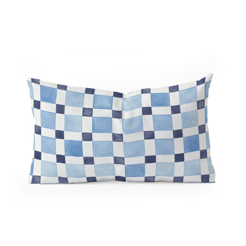 Ninola Design Checkerboard Mosaic Squares Blue Oblong Throw Pillow