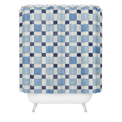 Ninola Design Checkerboard Mosaic Squares Blue Shower Curtain