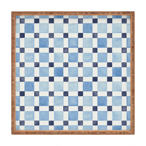 Ninola Design Checkerboard Mosaic Squares Blue Square Tray