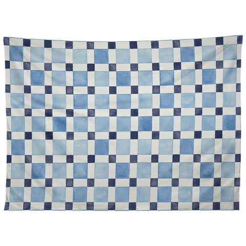 Ninola Design Checkerboard Mosaic Squares Blue Tapestry