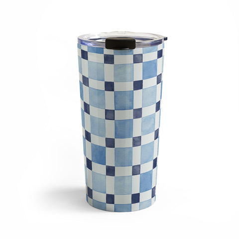 Ninola Design Checkerboard Mosaic Squares Blue Travel Mug