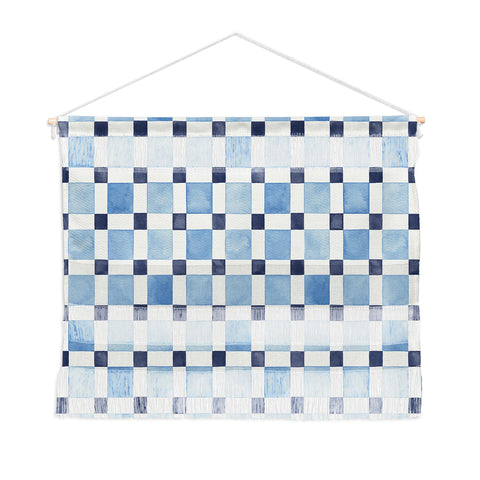 Ninola Design Checkerboard Mosaic Squares Blue Wall Hanging Landscape