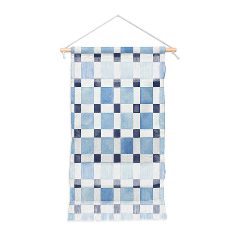 Ninola Design Checkerboard Mosaic Squares Blue Wall Hanging Portrait