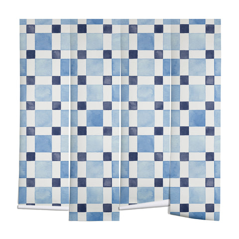 Ninola Design Checkerboard Mosaic Squares Blue Wall Mural