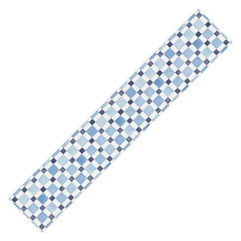 Ninola Design Checkerboard Mosaic Squares Blue Table Runner
