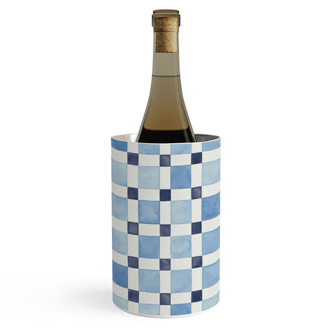 Ninola Design Checkerboard Mosaic Squares Blue Wine Chiller