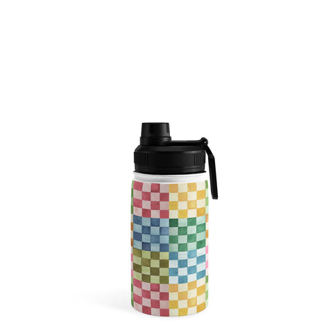 Ninola Design Checkerboard Watercolor Colorful Squares Mosaic Water Bottle