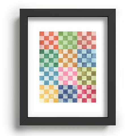 Ninola Design Checkerboard Watercolor Colorful Squares Mosaic Recessed Framing Rectangle