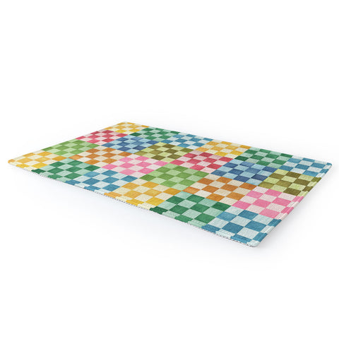 Ninola Design Checkerboard Watercolor Colorful Squares Mosaic Area Rug
