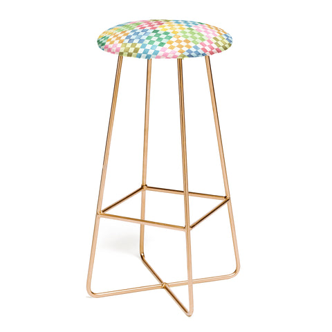 Ninola Design Checkerboard Watercolor Colorful Squares Mosaic Bar Stool