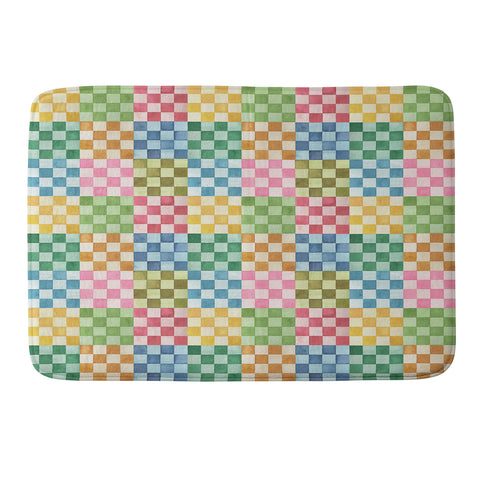 Ninola Design Checkerboard Watercolor Colorful Squares Mosaic Memory Foam Bath Mat