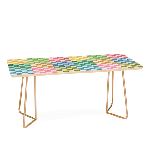 Ninola Design Checkerboard Watercolor Colorful Squares Mosaic Coffee Table
