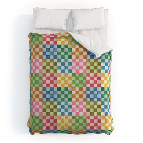 Ninola Design Checkerboard Watercolor Colorful Squares Mosaic Comforter