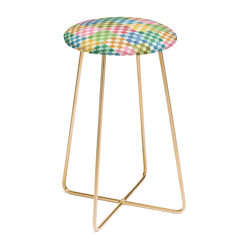 Ninola Design Checkerboard Watercolor Colorful Squares Mosaic Counter Stool