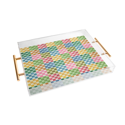 Ninola Design Checkerboard Watercolor Colorful Squares Mosaic Acrylic Tray