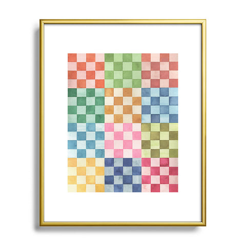 Ninola Design Checkerboard Watercolor Colorful Squares Mosaic Metal Framed Art Print