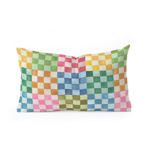 Ninola Design Checkerboard Watercolor Colorful Squares Mosaic Oblong Throw Pillow