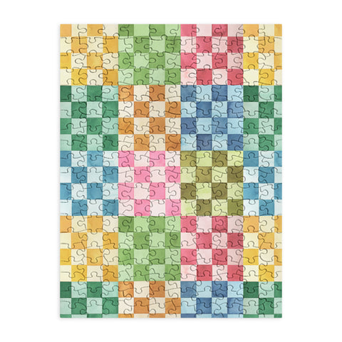 Ninola Design Checkerboard Watercolor Colorful Squares Mosaic Puzzle