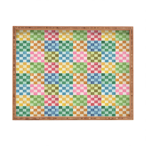 Ninola Design Checkerboard Watercolor Colorful Squares Mosaic Rectangular Tray