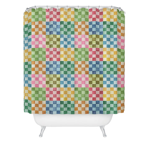 Ninola Design Checkerboard Watercolor Colorful Squares Mosaic Shower Curtain