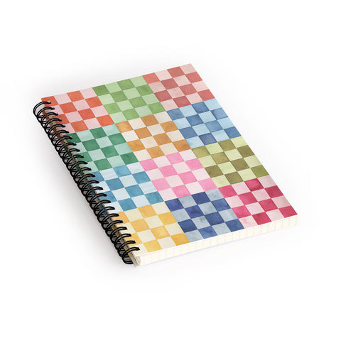 Ninola Design Checkerboard Watercolor Colorful Squares Mosaic Spiral Notebook