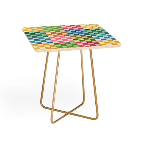 Ninola Design Checkerboard Watercolor Colorful Squares Mosaic Side Table