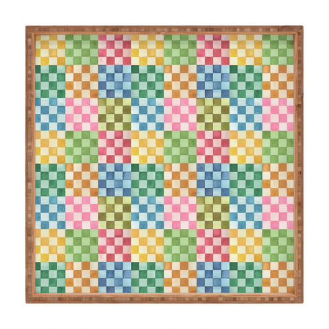 Ninola Design Checkerboard Watercolor Colorful Squares Mosaic Square Tray