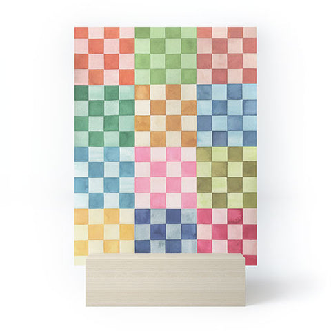 Ninola Design Checkerboard Watercolor Colorful Squares Mosaic Mini Art Print