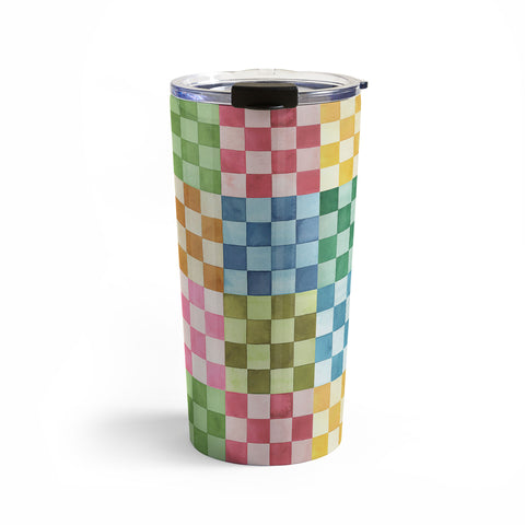 Ninola Design Checkerboard Watercolor Colorful Squares Mosaic Travel Mug