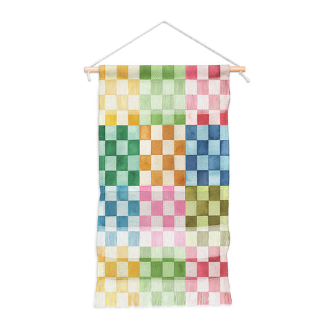 Ninola Design Checkerboard Watercolor Colorful Squares Mosaic Wall Hanging Portrait