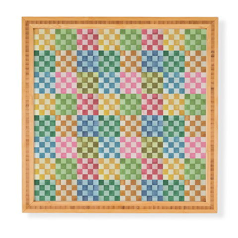 Ninola Design Checkerboard Watercolor Colorful Squares Mosaic Framed Wall Art