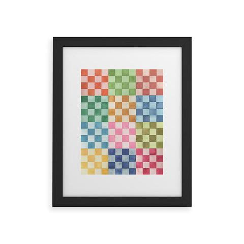 Ninola Design Checkerboard Watercolor Colorful Squares Mosaic Framed Art Print