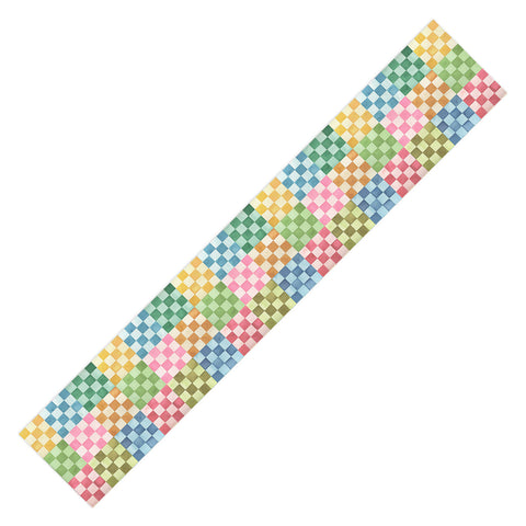Ninola Design Checkerboard Watercolor Colorful Squares Mosaic Table Runner