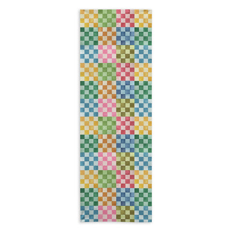 Ninola Design Checkerboard Watercolor Colorful Squares Mosaic Yoga Towel