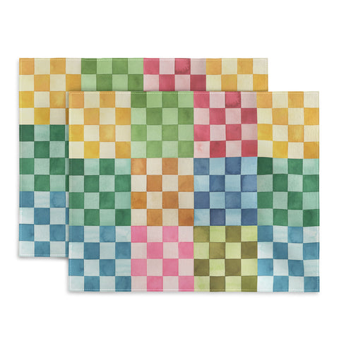 Ninola Design Checkerboard Watercolor Colorful Squares Mosaic Placemat
