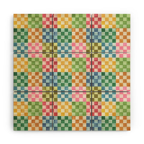 Ninola Design Checkerboard Watercolor Colorful Squares Mosaic Wood Wall Mural