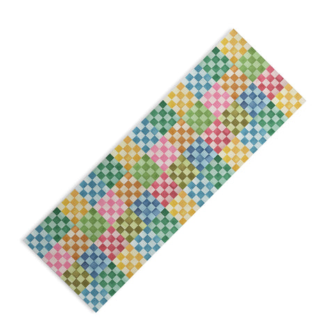 Ninola Design Checkerboard Watercolor Colorful Squares Mosaic Yoga Mat
